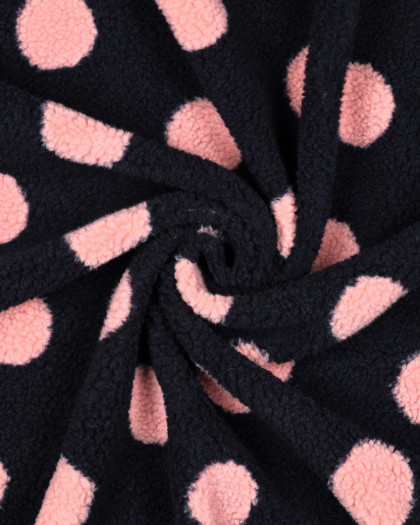 Tissu Sherpa Bleu Marine à Pois Rose - Mercerine