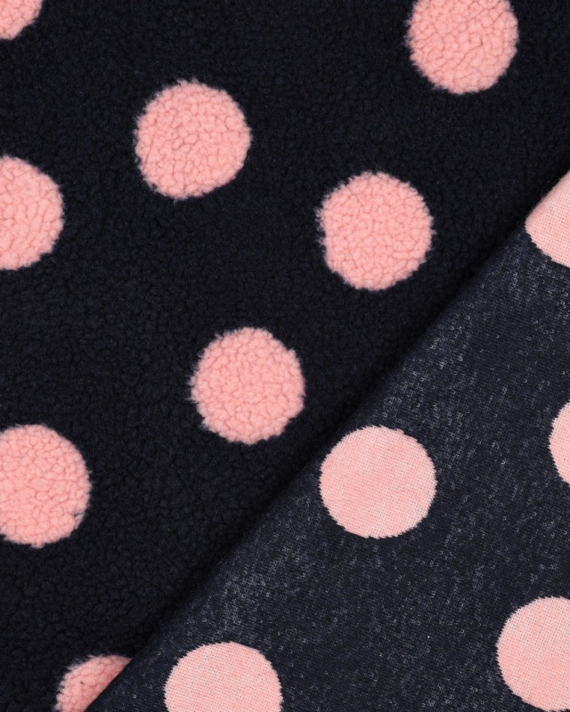 Tissu Sherpa Bleu Marine à Pois Rose - Mercerine