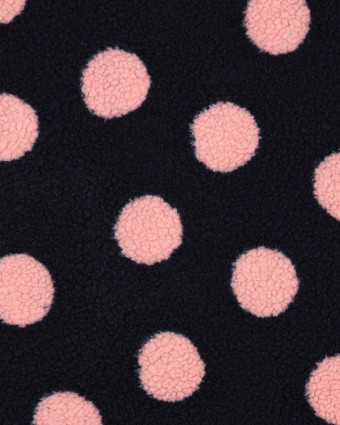 Tissu Sherpa Bleu Marine à Pois Rose - Mercerine