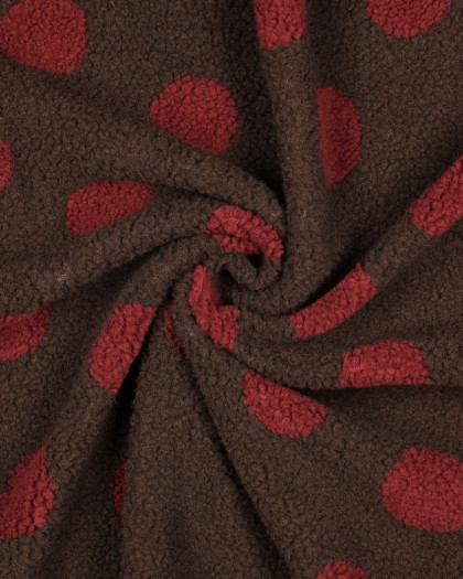 Tissu Sherpa Cacao à Pois Bordeaux - Mercerine