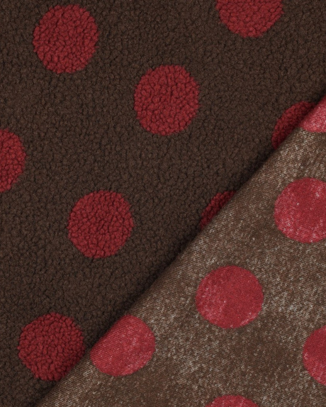 Tissu Sherpa Cacao à Pois Bordeaux - Mercerine