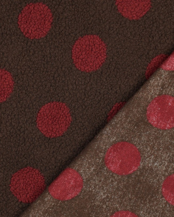 Tissu Sherpa Cacao à Pois Bordeaux - Mercerine
