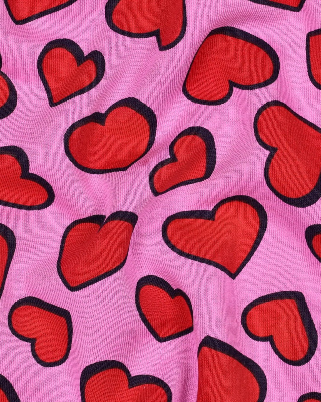 Tissu Jogging Rose Imprimé Cœurs Rouges - Mercerine