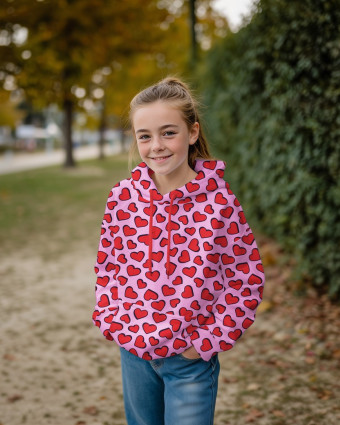 Tissu Jogging Rose Imprimé Cœurs Rouges - Mercerine