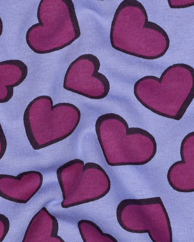 Tissu Jogging Bleu Imprimé Cœurs Violet - Mercerine