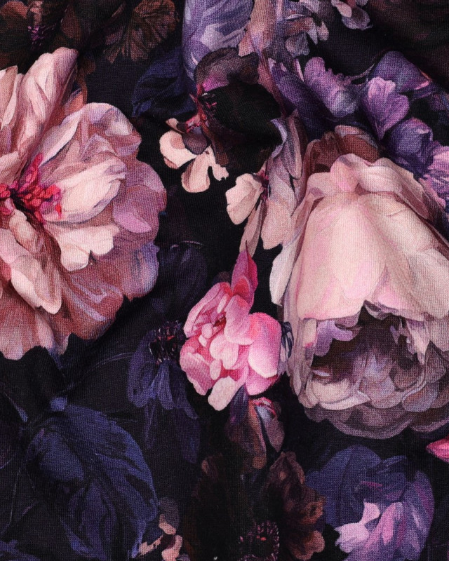 Tissu Sweat Motif Digitial Pivoine Mauve - Mercerine