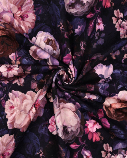 Tissu Sweat Motif Digitial Pivoine Mauve - Mercerine