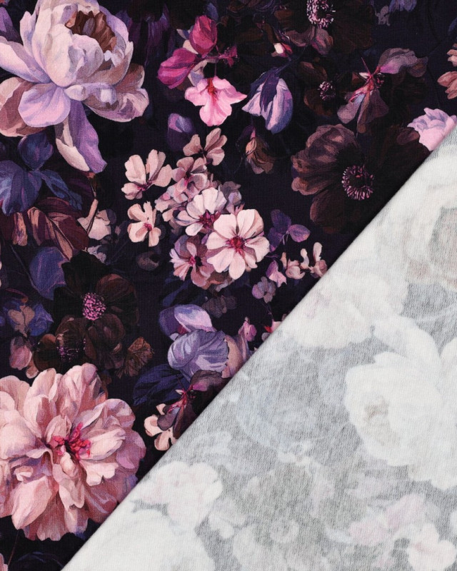 Tissu Sweat Motif Digitial Pivoine Mauve - Mercerine
