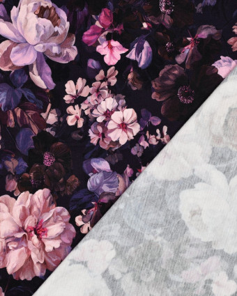 Tissu Sweat Motif Digitial Pivoine Mauve - Mercerine