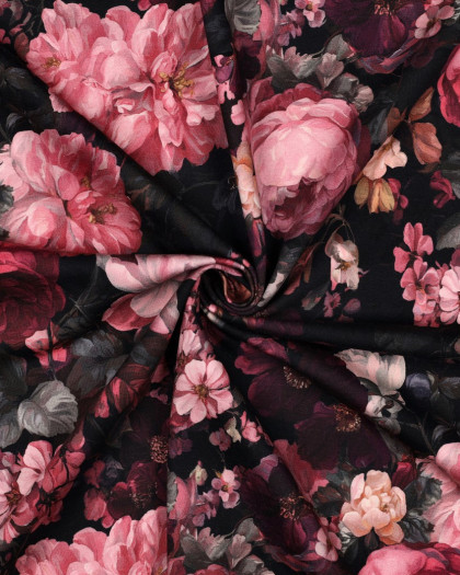 Tissu Sweat Motif Digitial Pivoine Rose - Mercerine