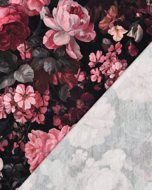 Tissu Sweat Motif Digitial Pivoine Rose - Mercerine