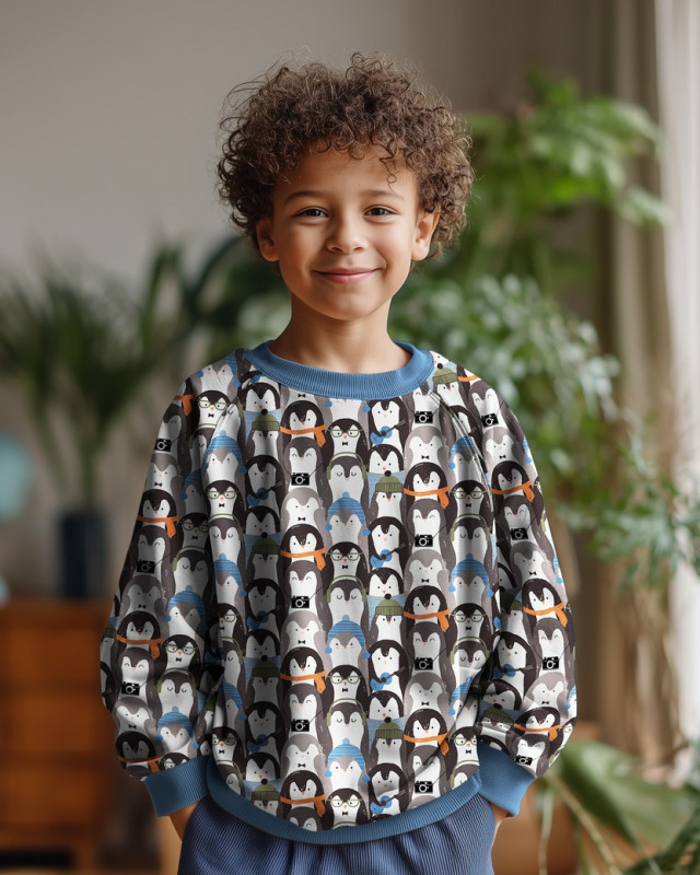 Tissu Sweat Motif Digital Pingouin  - Mercerine