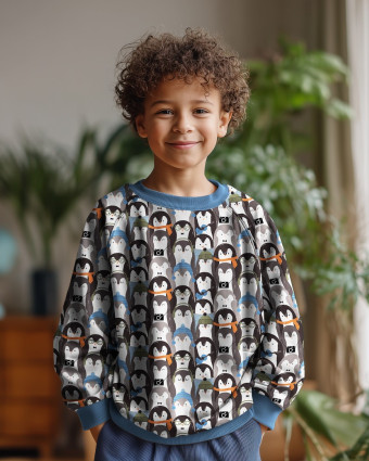 Tissu Sweat Motif Digital Pingouin  - Mercerine