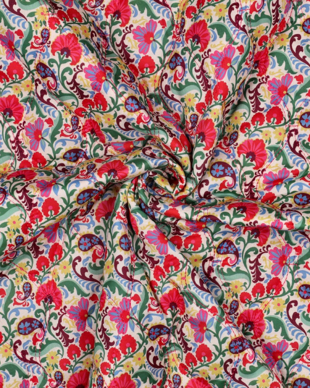 Tissu Matelassé Motif Fleuri Multicolore - Mercerine