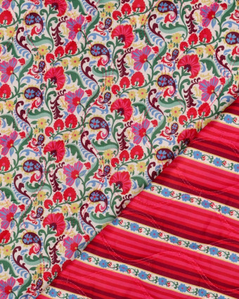 Tissu Matelassé Motif Fleuri Multicolore - Mercerine