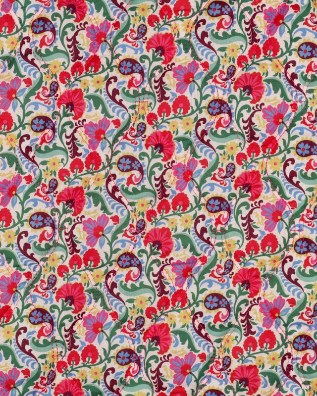 Tissu Matelassé Motif Fleuri Multicolore - Mercerine