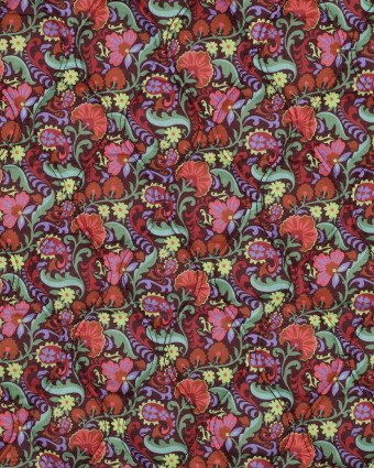 Tissu Matelassé Motif Fleuri Coloré Fond Cacao - Mercerine