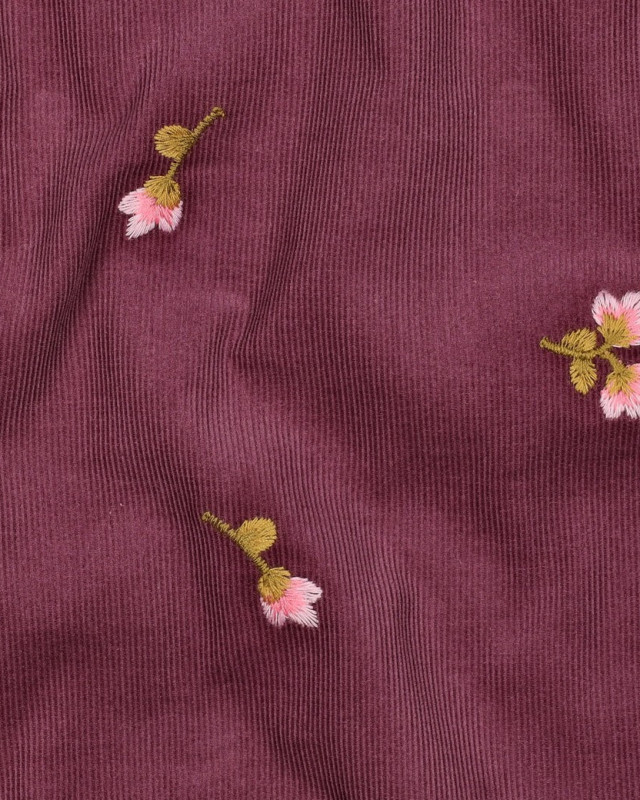 Tissu Velours Milleraies Violet Fleurs Brodées - Mercerine