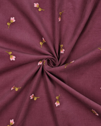 Tissu Velours Milleraies Violet Fleurs Brodées - Mercerine