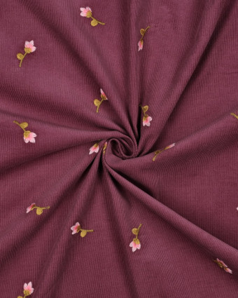 Tissu Velours Milleraies Violet Fleurs Brodées - Mercerine
