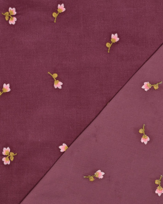Tissu Velours Milleraies Violet Fleurs Brodées - Mercerine