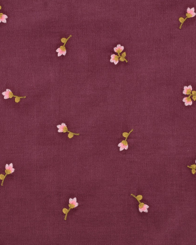 Tissu Velours Milleraies Violet Fleurs Brodées - Mercerine