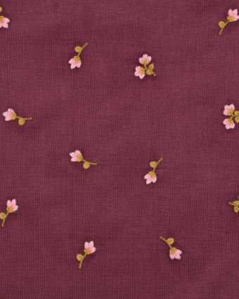 Tissu Velours Milleraies Violet Fleurs Brodées - Mercerine