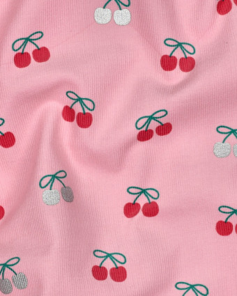 Tissu Velours Milleraies Rose Motif Cerises - Mercerine