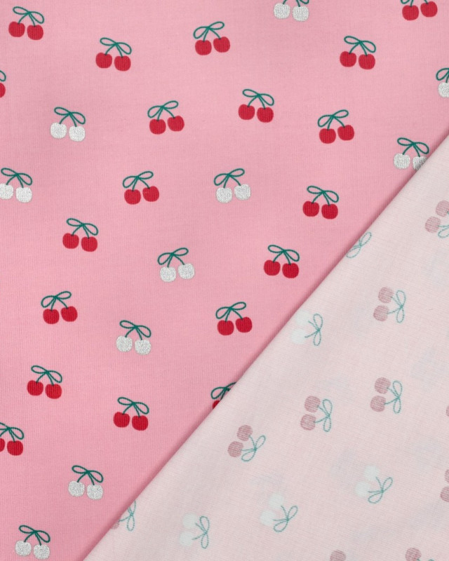 Tissu Velours Milleraies Rose Motif Cerises - Mercerine