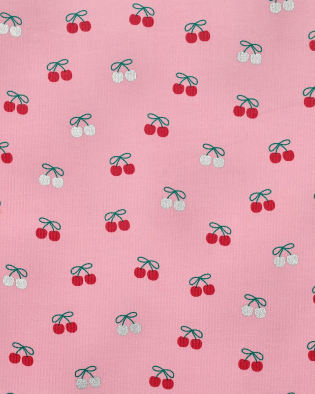 Tissu Velours Milleraies Rose Motif Cerises - Mercerine
