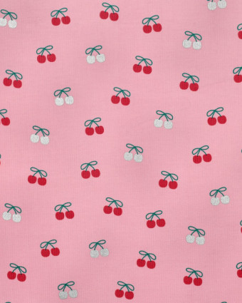 Tissu Velours Milleraies Rose Motif Cerises - Mercerine
