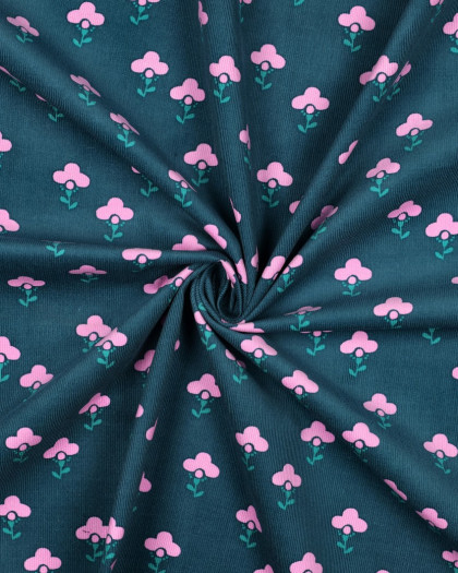 Tissu Velours Milleraies Vert Fleurs Roses - Mercerine