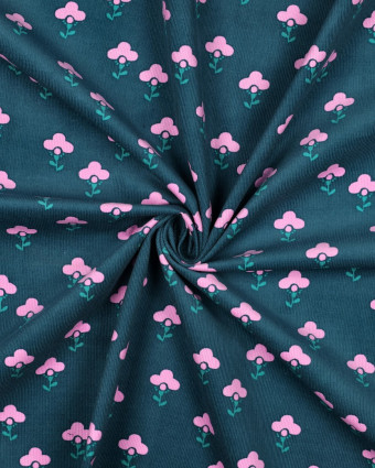 Tissu Velours Milleraies Vert Fleurs Roses - Mercerine