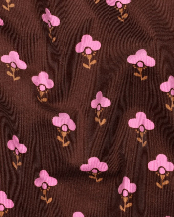 Tissu Velours Milleraies Cacao Fleurs Roses - Mercerine