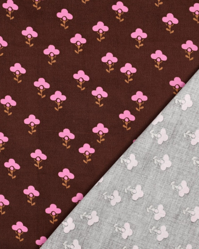 Tissu Velours Milleraies Cacao Fleurs Roses - Mercerine