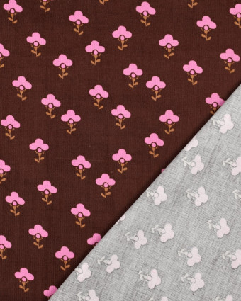 Tissu Velours Milleraies Cacao Fleurs Roses - Mercerine