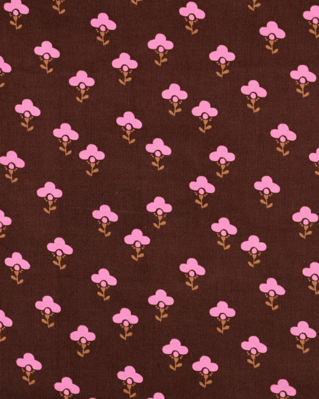 Tissu Velours Milleraies Cacao Fleurs Roses - Mercerine