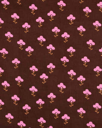 Tissu Velours Milleraies Cacao Fleurs Roses - Mercerine