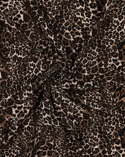 Tissu Viscose Motif Léopard Brun - Mercerine