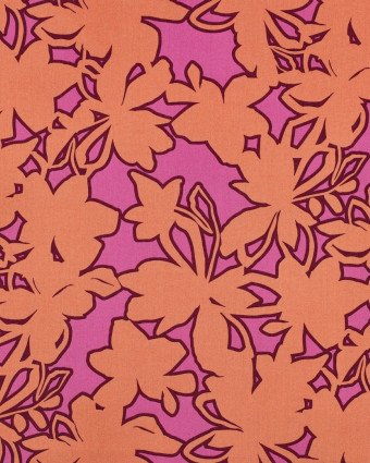 Popeline de Coton Motif Fleurs Rose Orange - Mercerine