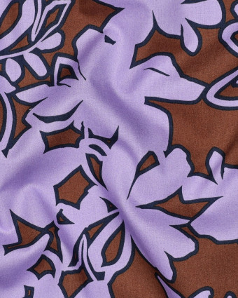 Popeline de Coton Motif Fleurs Cacao Lilas - Mercerine