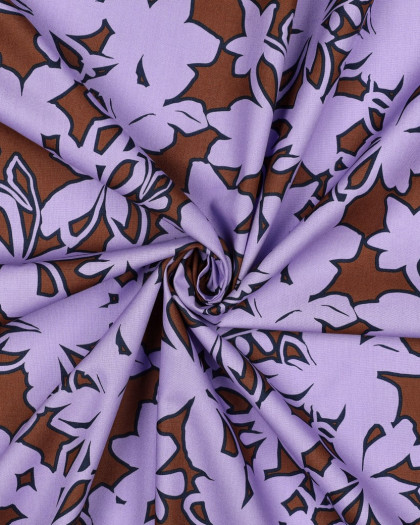 Popeline de Coton Motif Fleurs Cacao Lilas - Mercerine