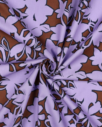 Popeline de Coton Motif Fleurs Cacao Lilas - Mercerine