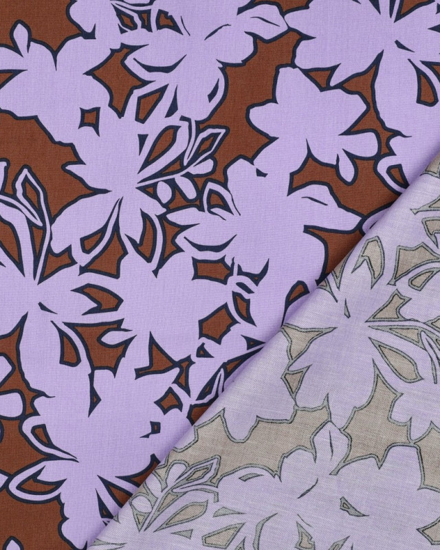 Popeline de Coton Motif Fleurs Cacao Lilas - Mercerine