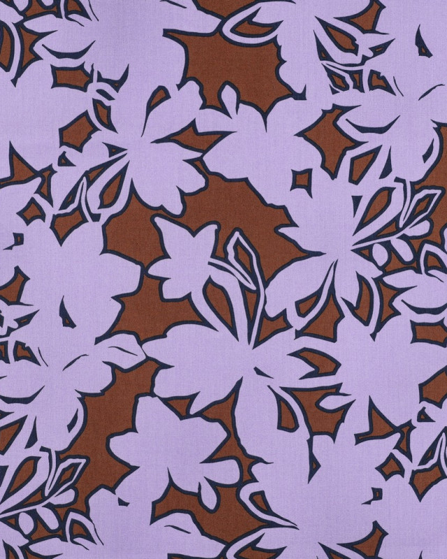 Popeline de Coton Motif Fleurs Cacao Lilas - Mercerine