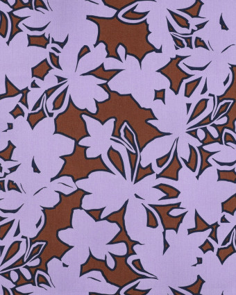 Popeline de Coton Motif Fleurs Cacao Lilas - Mercerine