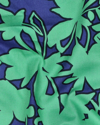 Popeline de Coton Motif Fleurs Bleu Vert - Mercerine
