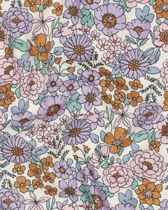 Popeline de Coton Motif Fleuri Ecru - Mercerine