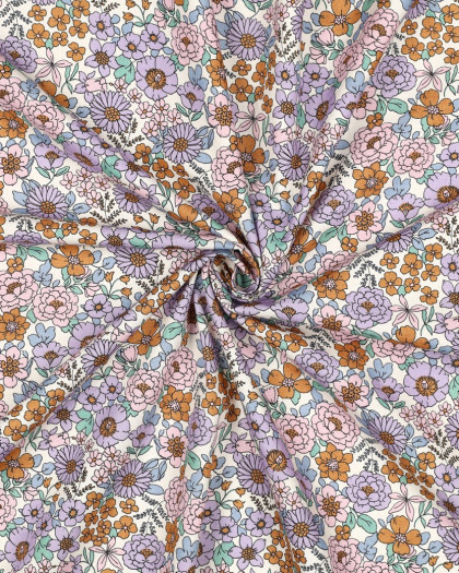 Popeline de Coton Motif Fleuri Ecru - Mercerine