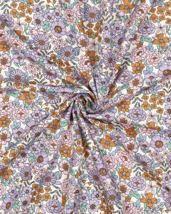 Popeline de Coton Motif Fleuri Ecru - Mercerine